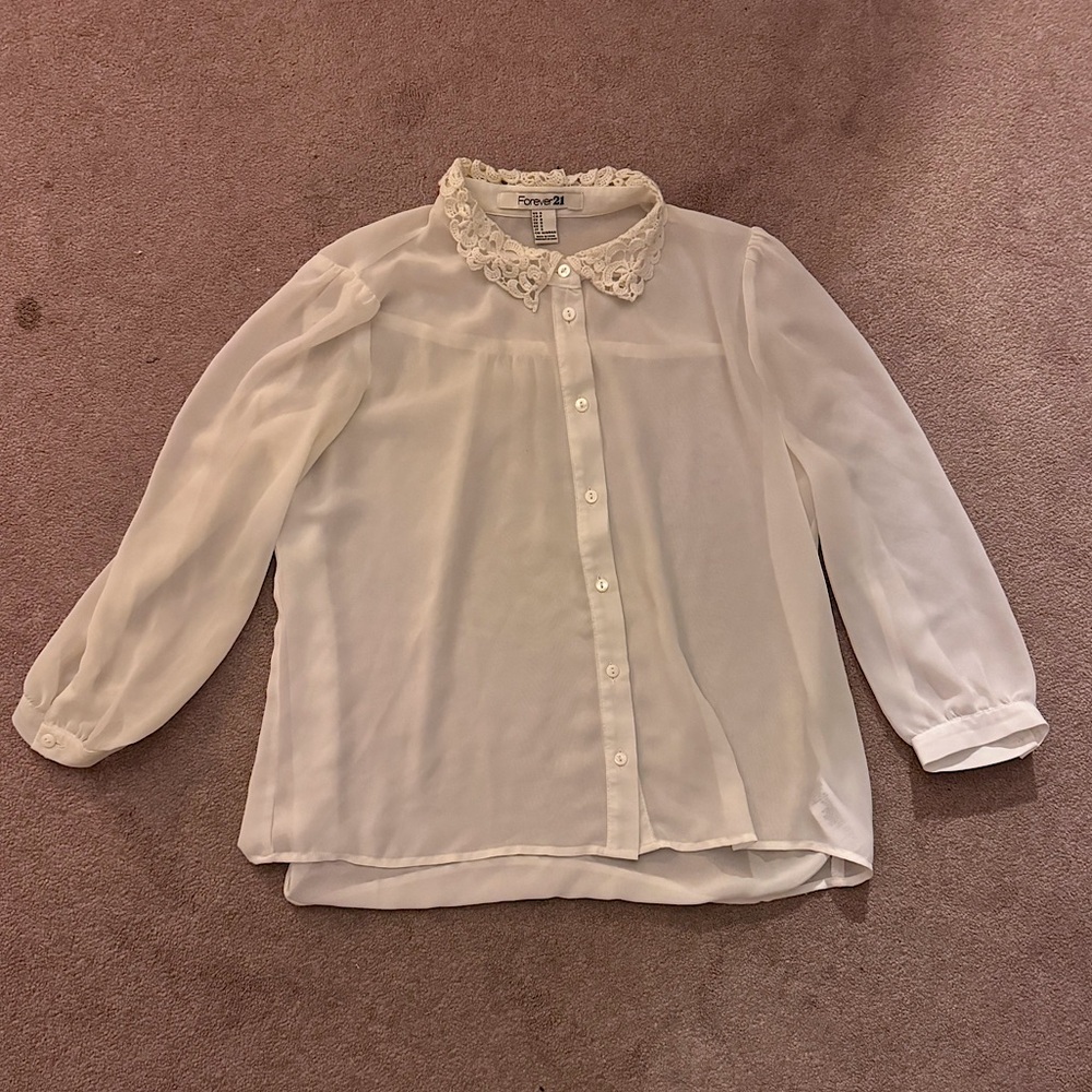 Forever 21 sheer white blouse / button up